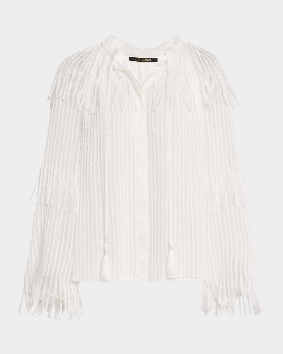 Poppi Tie-Neck Fringe Chiffon Blous